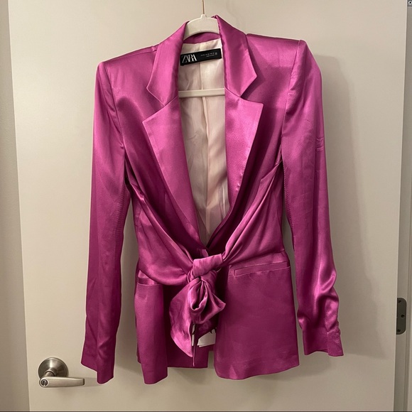 Zara Satin Effect Purple Tie Blazer XS / US2 - Picture 2 of 2